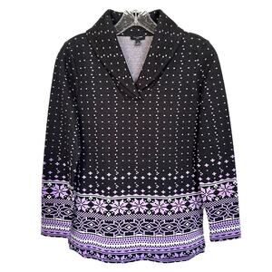 Talbots Women's Pullover Top Shawl Neck Long Sleeve Petite Size P Black Purple